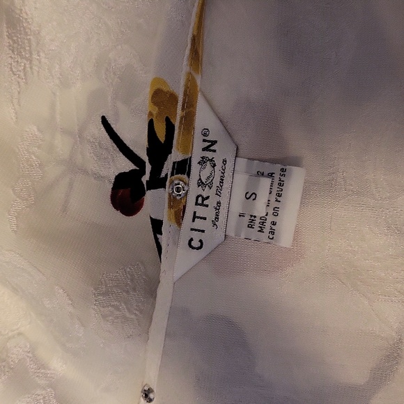 CITRON Top Blouse Silk Ivory Floral Yellow Black Small Layered Crane Birds - Picture 5 of 5